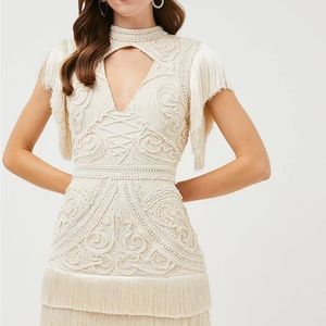 Cornelli Embellished Fringed Woven Dress